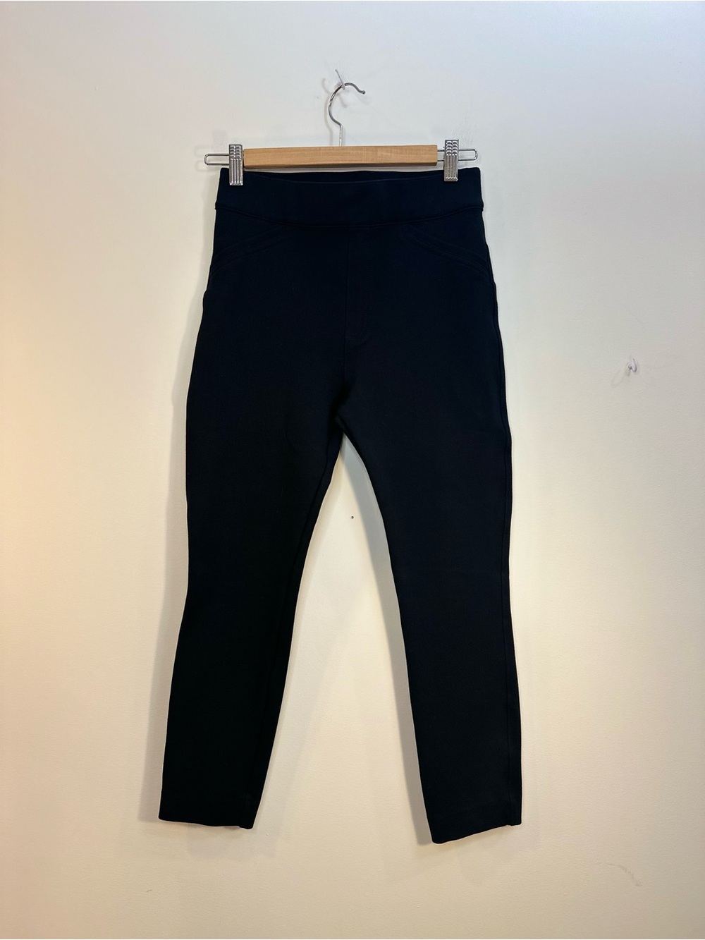 SPANX High Rise Perfect Ankle Sz S Black Stretch Trouser Leggings Faux Pockets